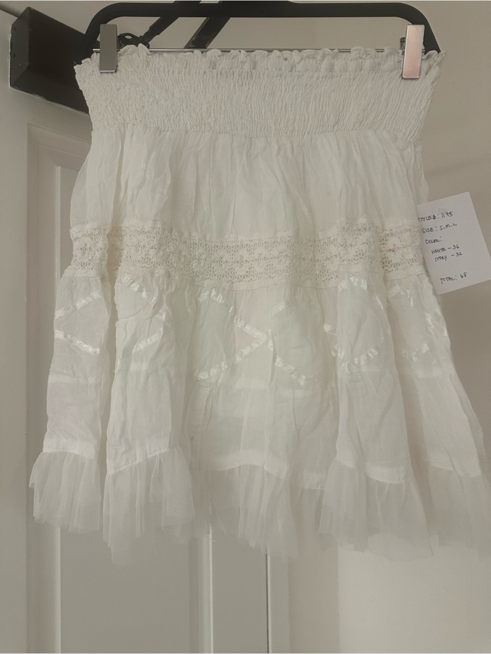 White Smocked Mini Skirt with Lace Trim